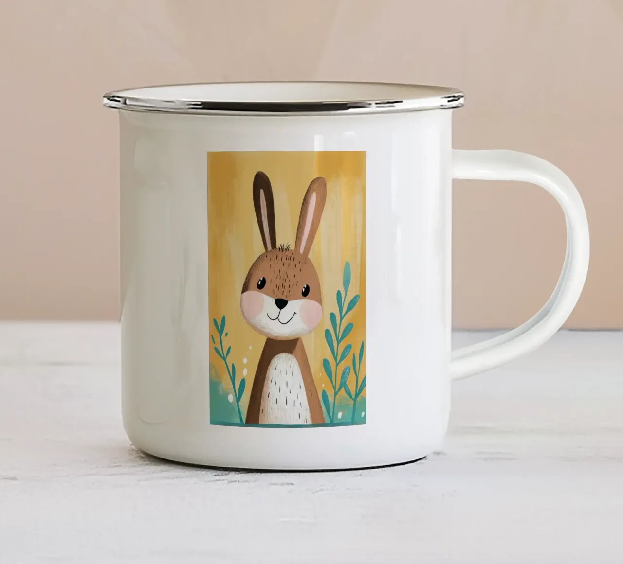 Illustrazione di un coniglietto carino tazza in smalto da E Cannon