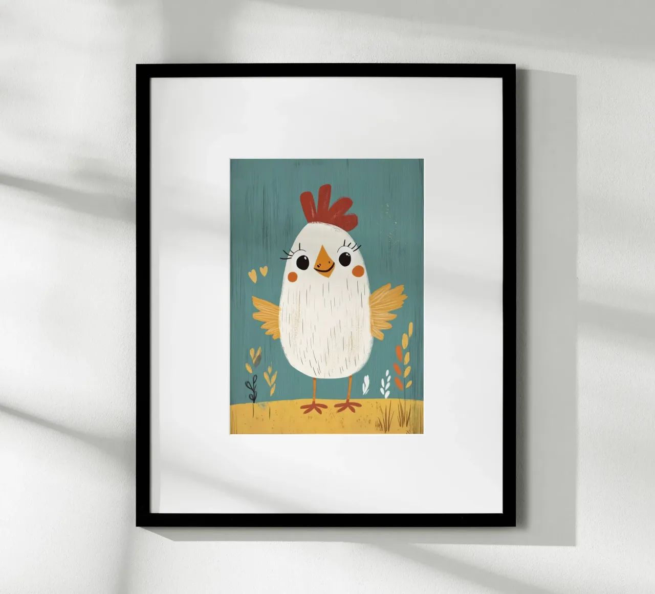 Poulet mignon de dessin animé poster avec cadre en plastique de E Cannon