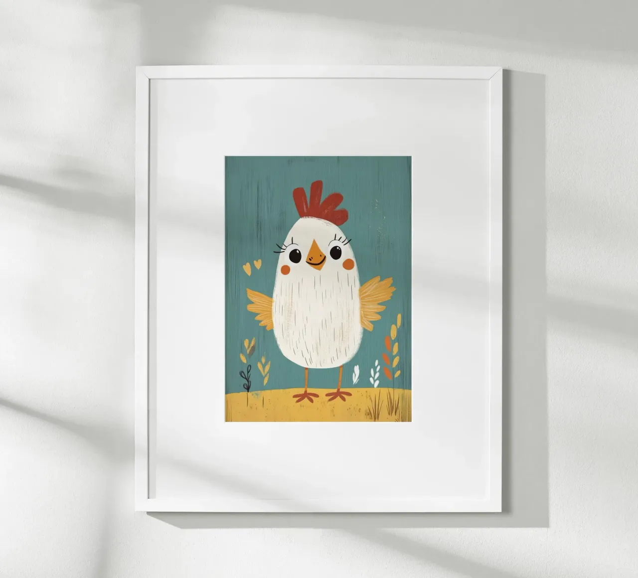 Poulet mignon de dessin animé poster avec cadre en plastique de E Cannon