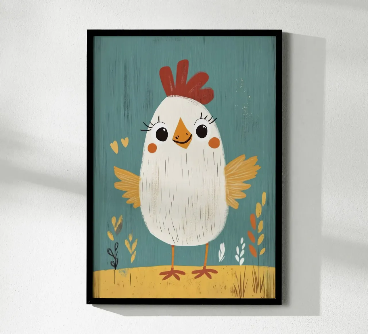 Poulet mignon de dessin animé poster avec cadre en plastique de E Cannon