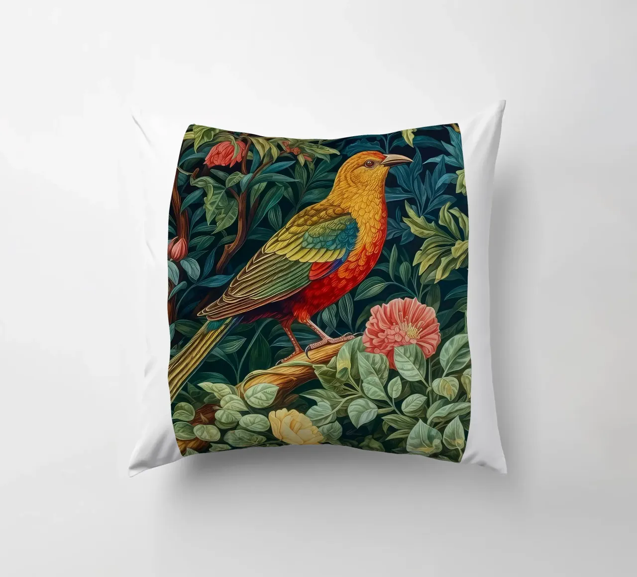 uccelli appollaiati sui rami degli alberi in fiore cuscino da Ropech Shop