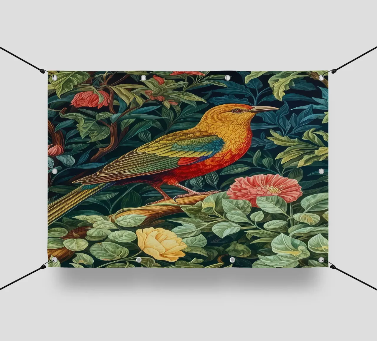 uccelli appollaiati sui rami degli alberi in fiore telo in pvc da Ropech Shop