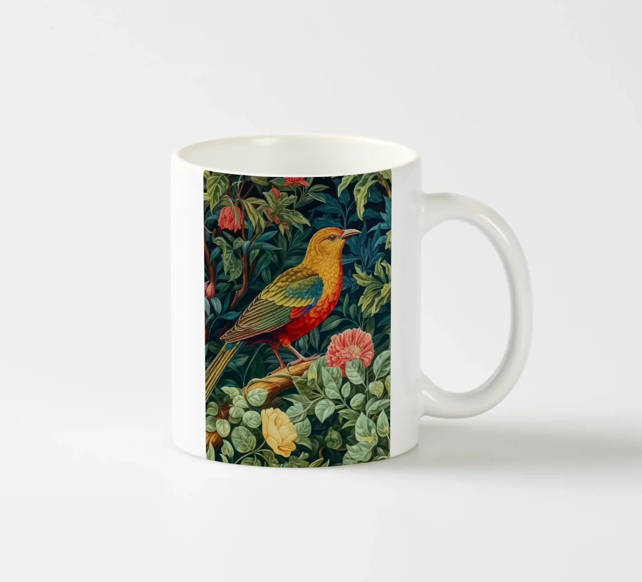 uccelli appollaiati sui rami degli alberi in fiore tazza in ceramica da Ropech Shop