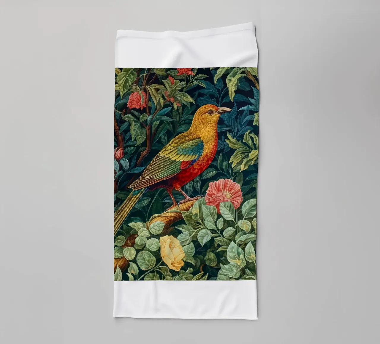 uccelli appollaiati sui rami degli alberi in fiore asciugamano da bagno da Ropech Shop