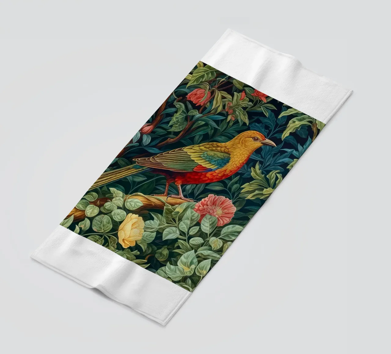 uccelli appollaiati sui rami degli alberi in fiore telo mare da Ropech Shop