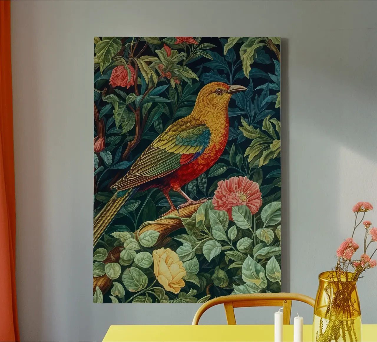 uccelli appollaiati sui rami degli alberi in fiore tela da Ropech Shop
