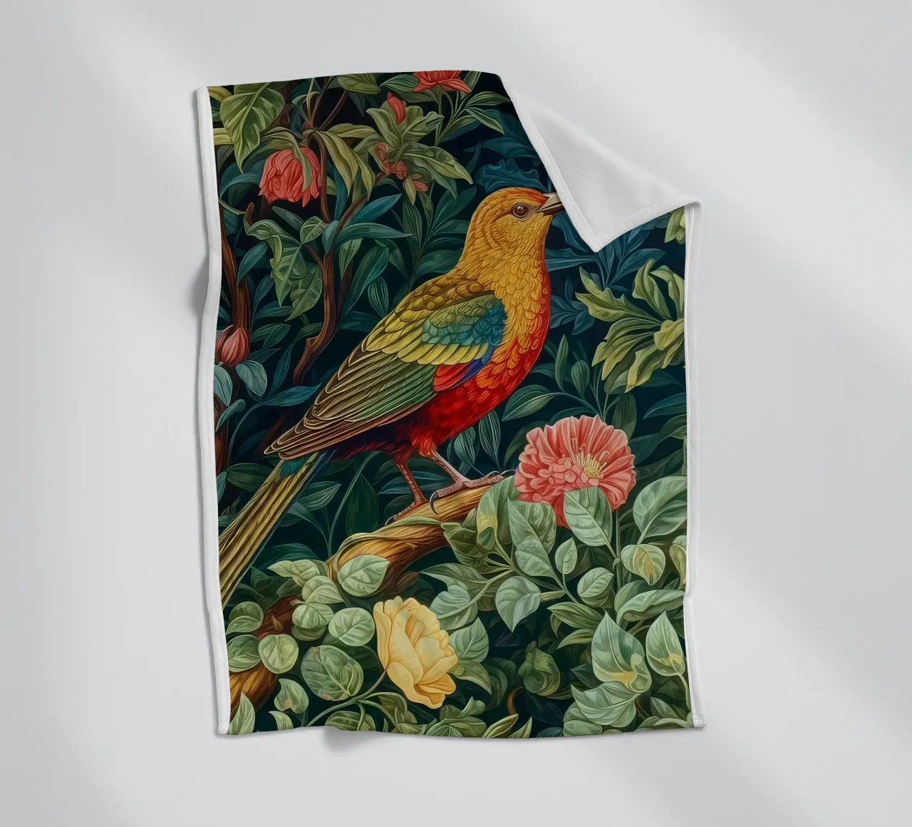 uccelli appollaiati sui rami degli alberi in fiore coperta in pile da Ropech Shop