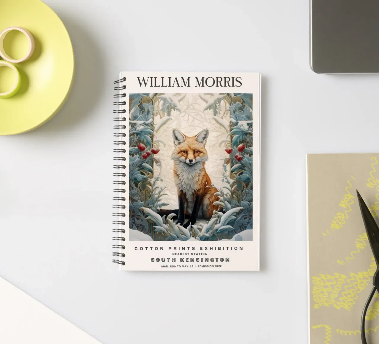 a fierce fox with leaves covered with snow spiral notebook by Ropech Shop