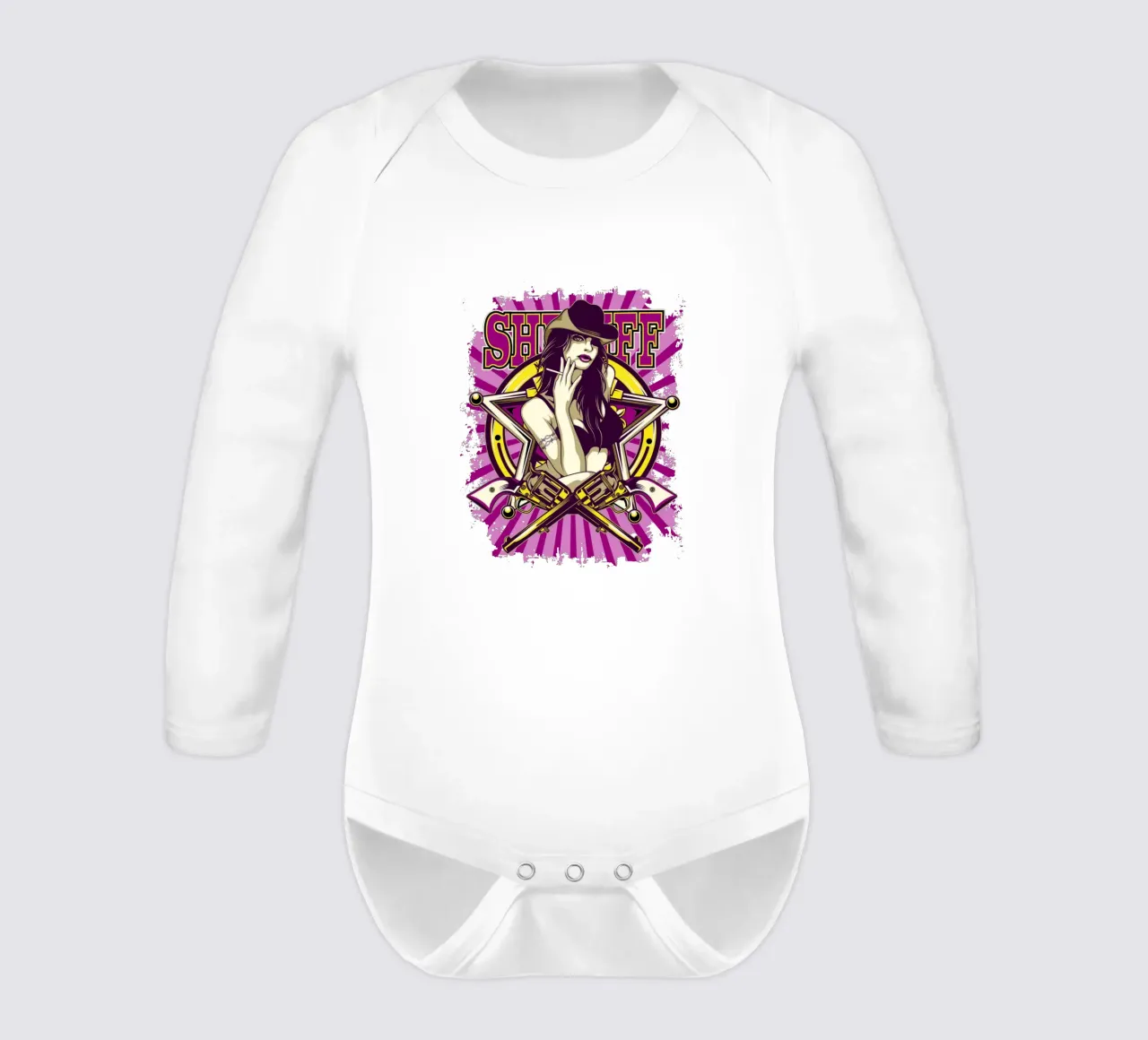 Frau Sheriff Kunst Illustration Langarm Babybody von Cute