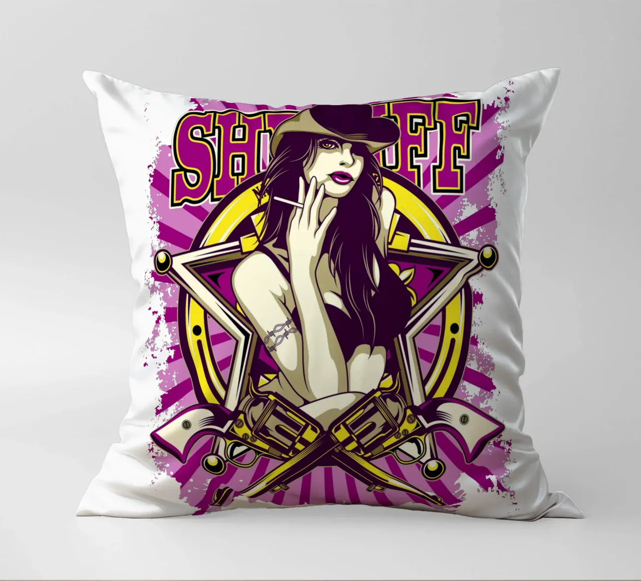 Femme Sheriff Art Illustration coussin de Cute
