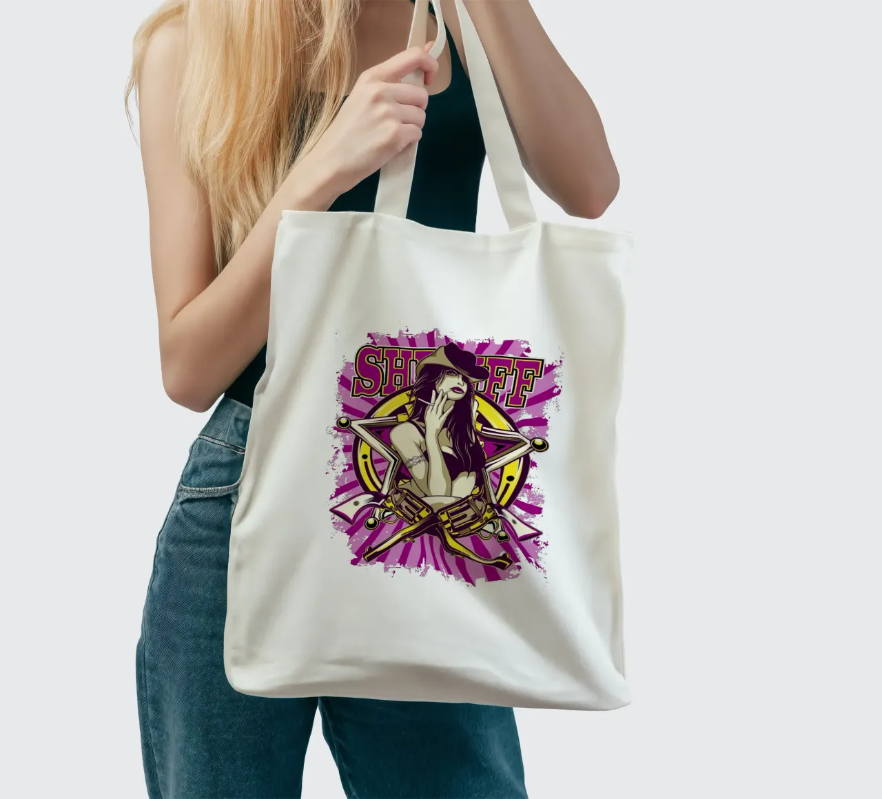 Woman Sheriff Art Illustration tote bag by Cute