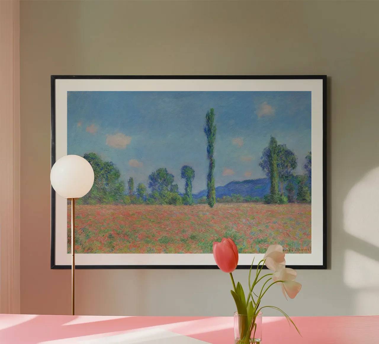 Poppy Field, Giverny (1890–1891) by Claude Monet poster with wooden frame by Monet Art Prints