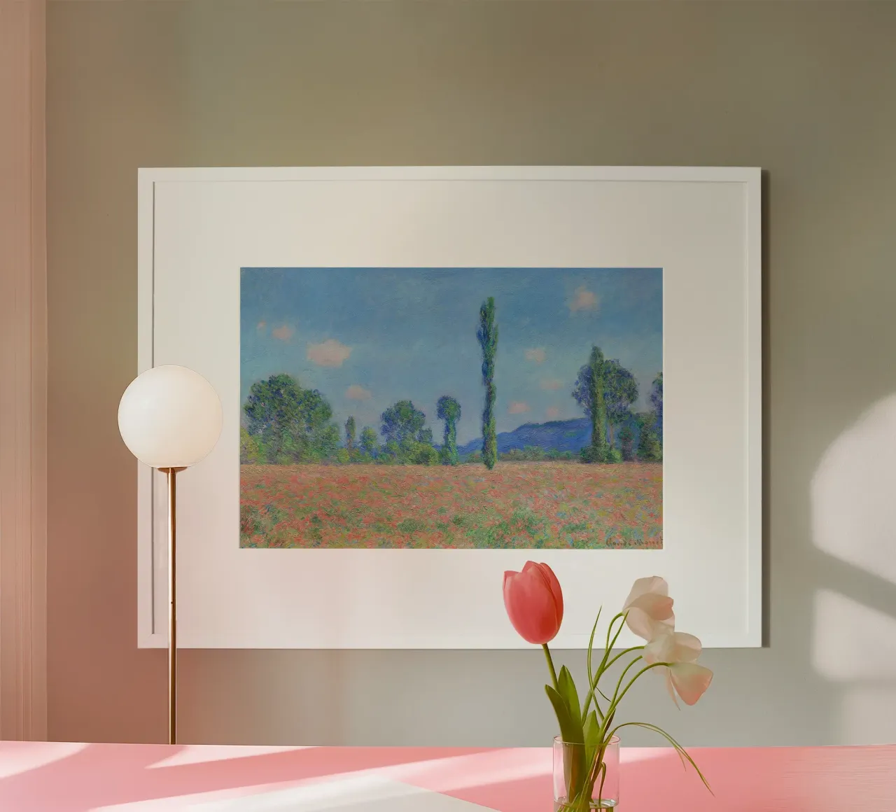 Poppy Field, Giverny (1890–1891) by Claude Monet poster with wooden frame by Monet Art Prints