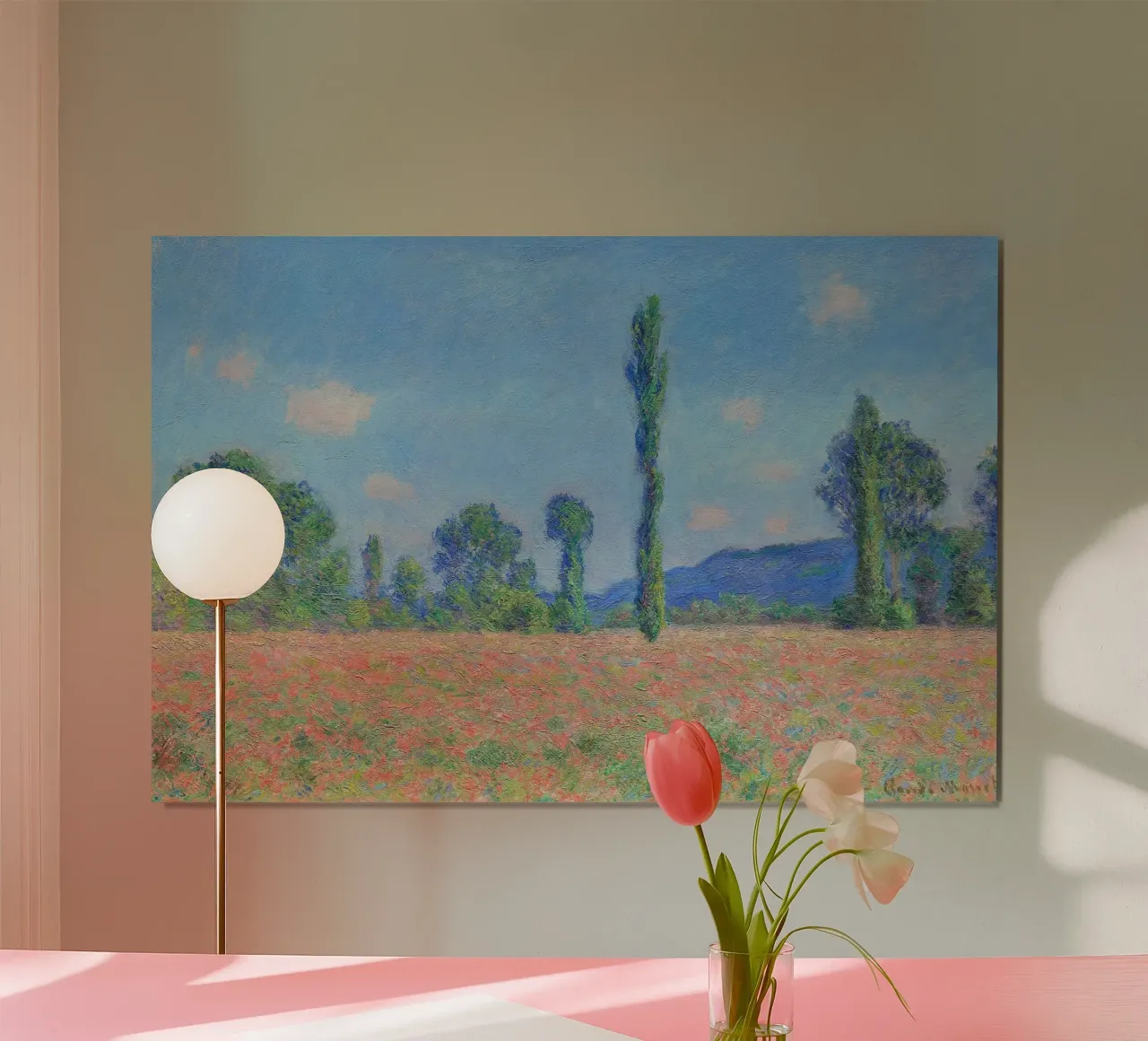 Poppy Field, Giverny (1890–1891) by Claude Monet poster with wooden frame by Monet Art Prints