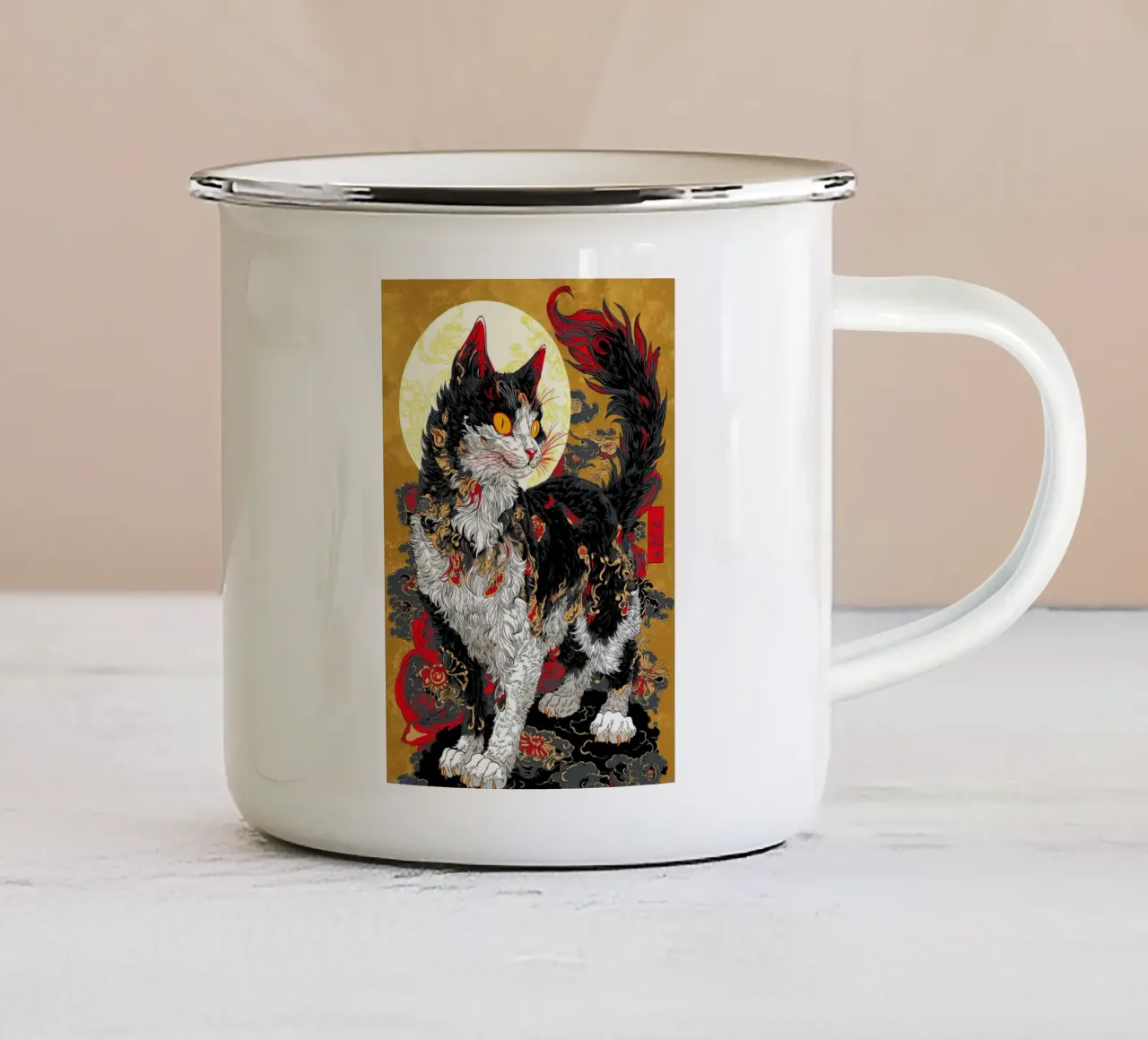 Gatto Ukiyo-e tazza in smalto da Fleur de Lys