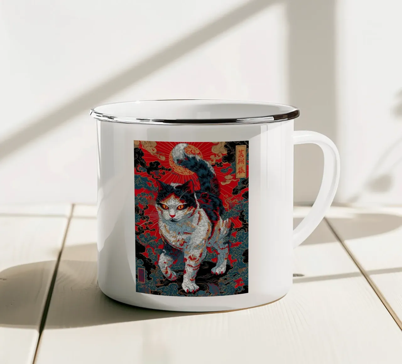 Gatto Ukiyo-e tazza in smalto da Fleur de Lys