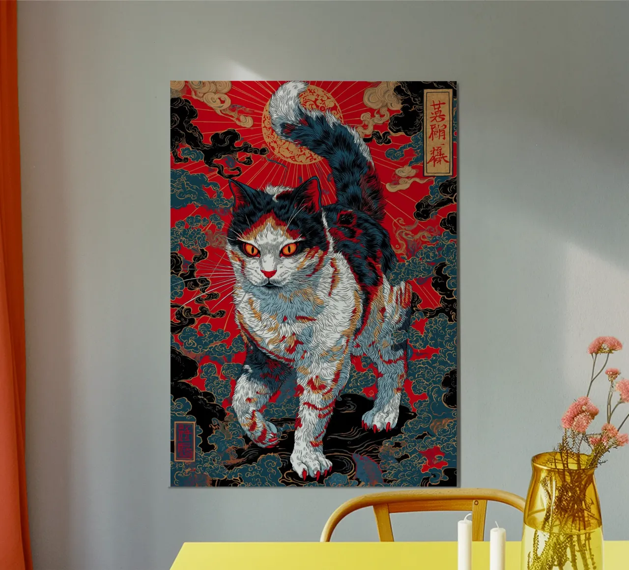 Gatto Ukiyo-e poster con telaio in legno da Fleur de Lys