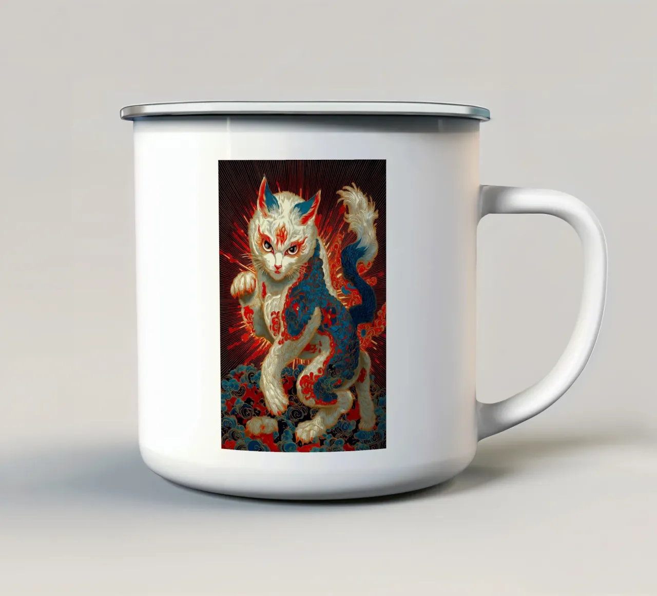 Gatto Ukiyo-e tazza in smalto da Fleur de Lys