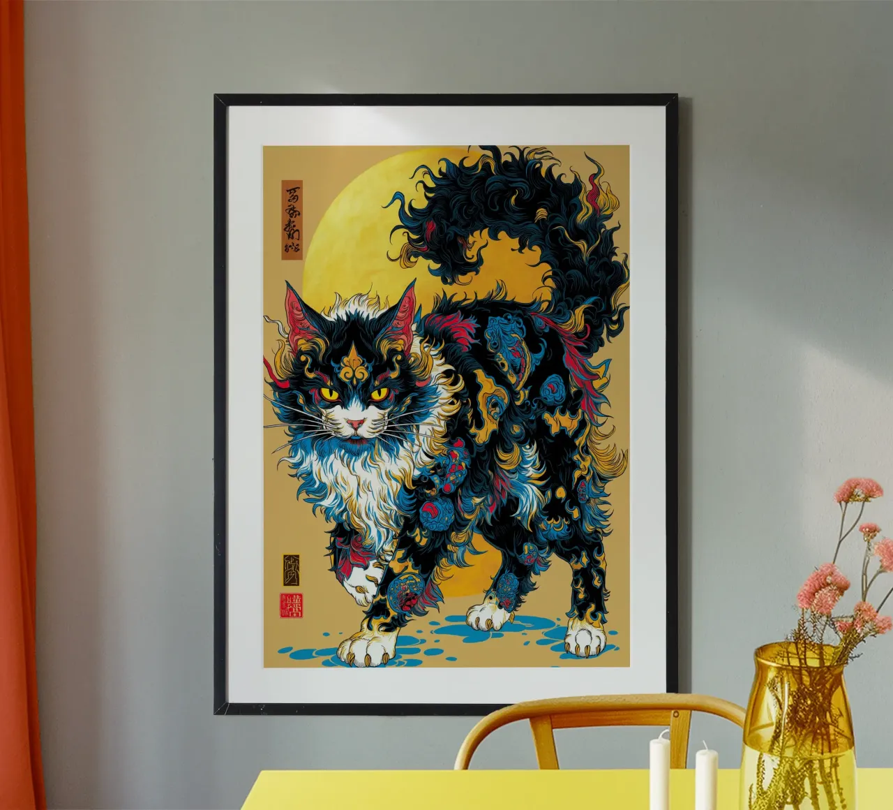 Gatto Ukiyo-e poster con telaio in legno da Fleur de Lys