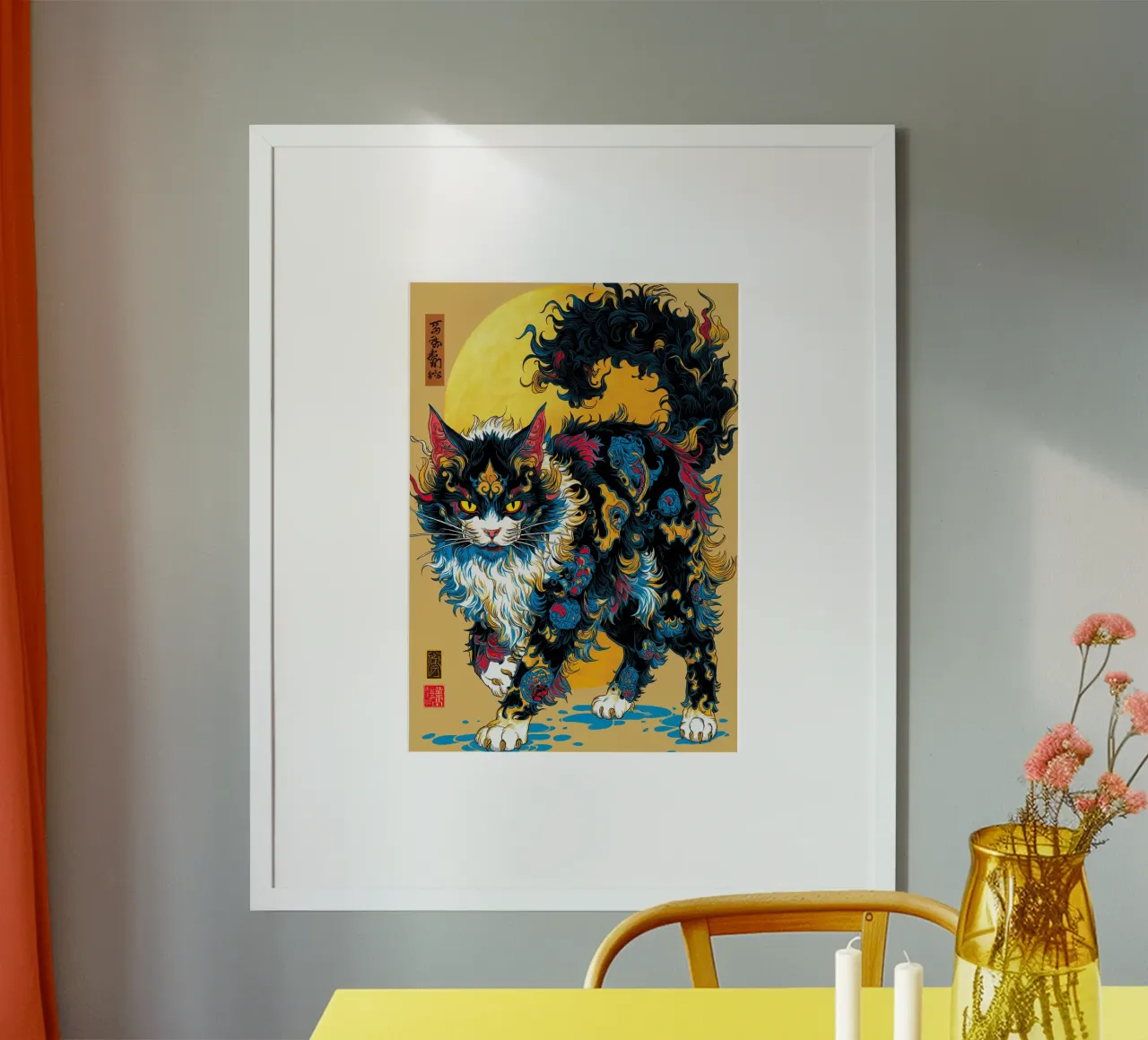 Gatto Ukiyo-e poster con telaio in legno da Fleur de Lys