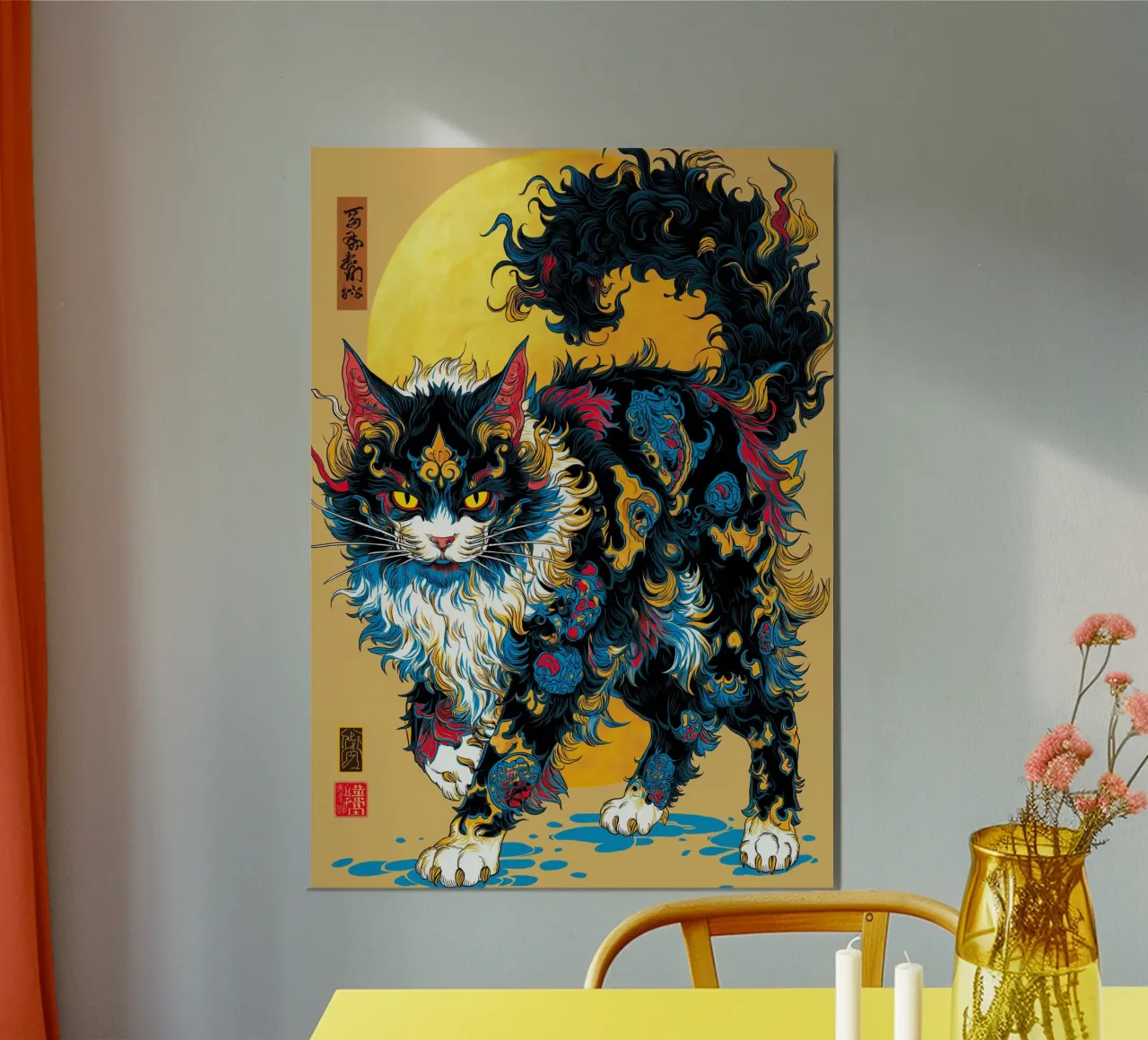 Gatto Ukiyo-e poster con telaio in legno da Fleur de Lys