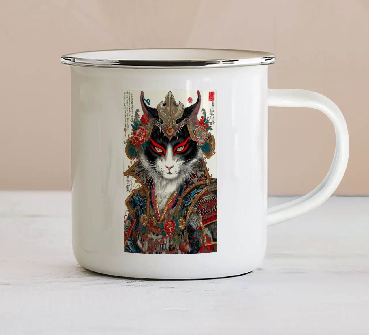Gatto Ukiyo-e tazza in smalto da Fleur de Lys