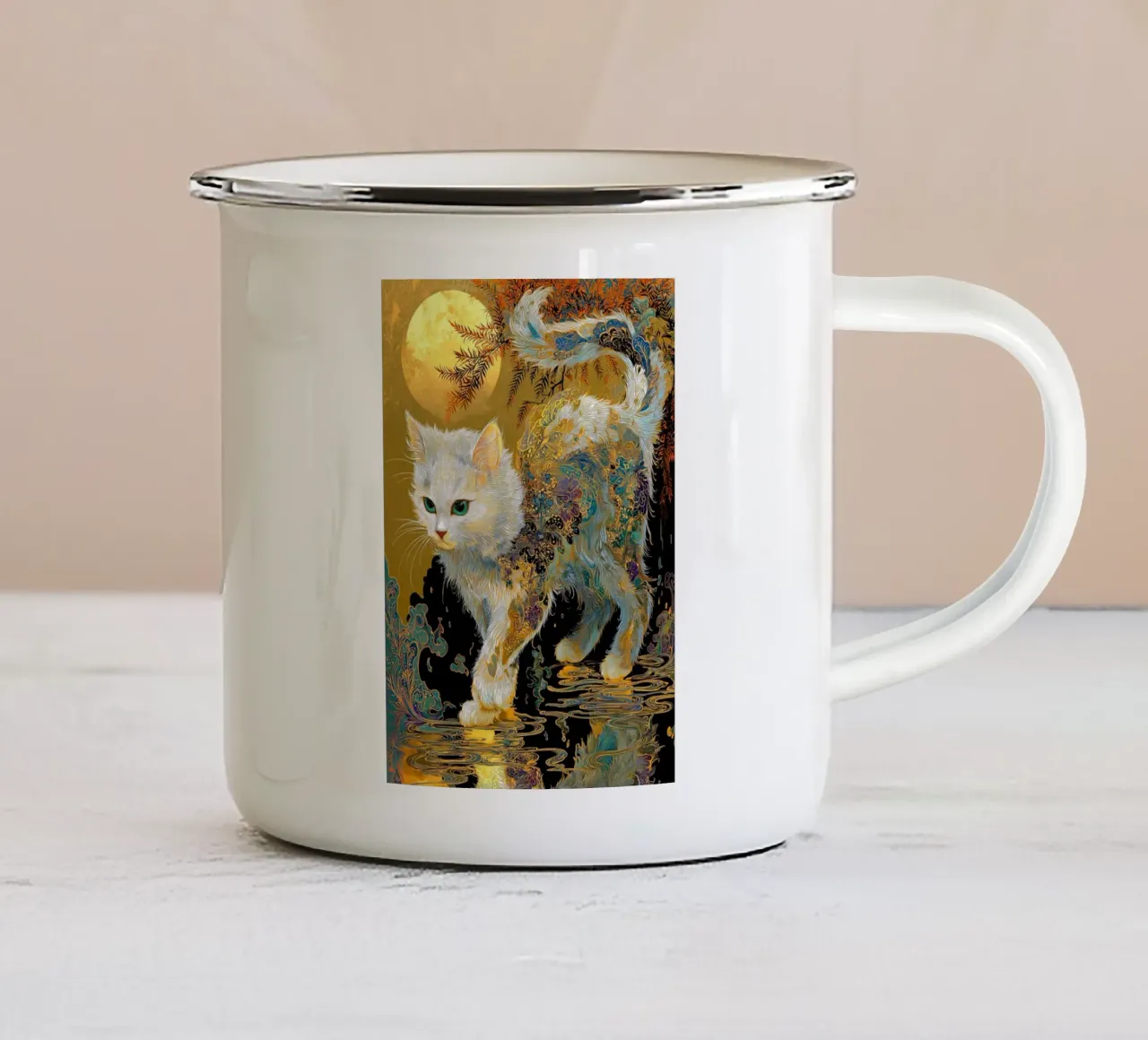 Gatto Ukiyo-e tazza in smalto da Fleur de Lys