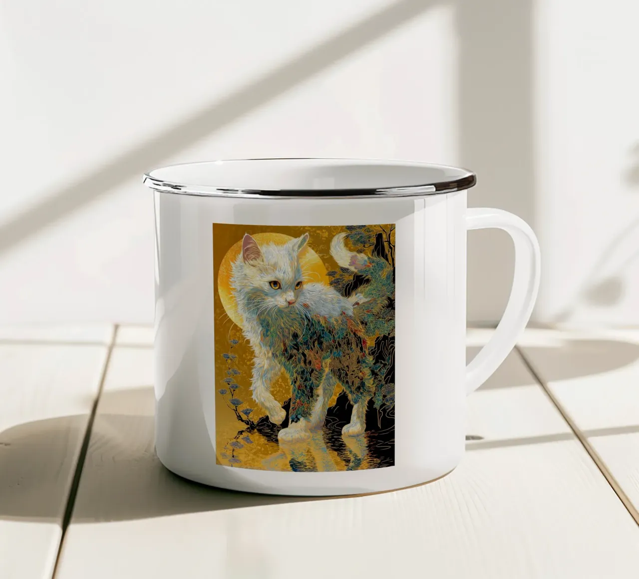 Gatto Ukiyo-e tazza in smalto da Fleur de Lys