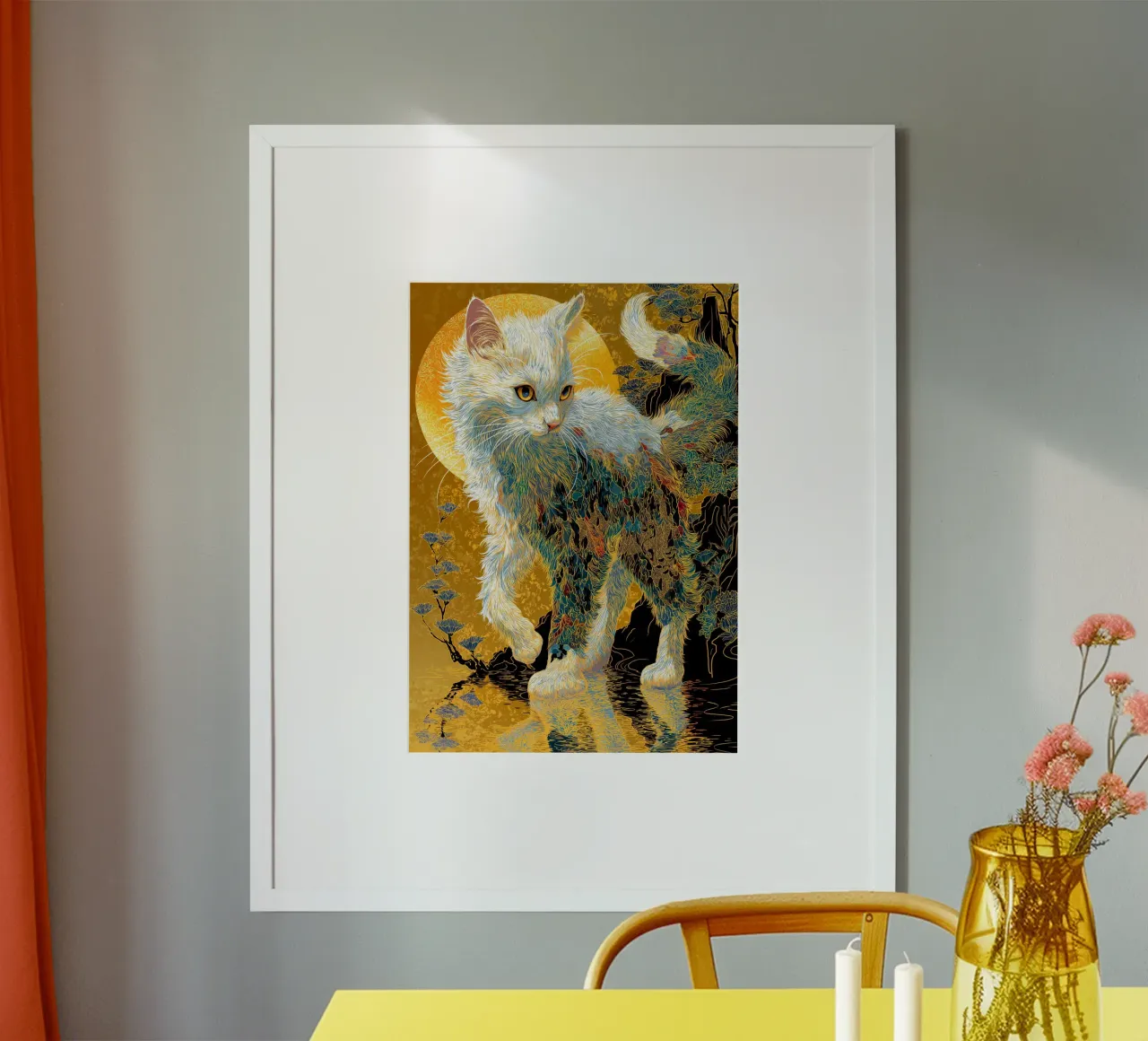 Gatto Ukiyo-e poster con telaio in legno da Fleur de Lys