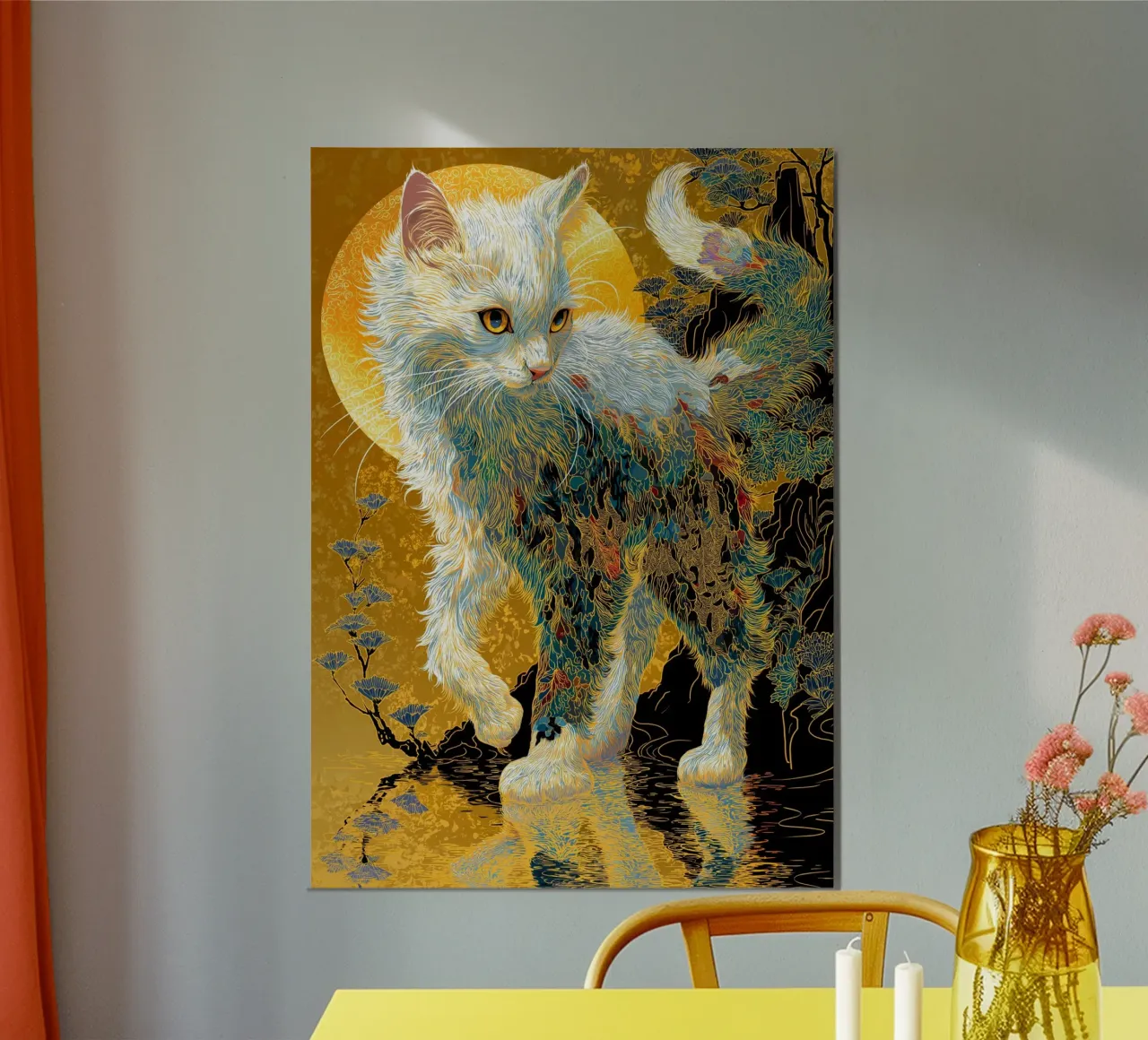 Gatto Ukiyo-e poster con telaio in legno da Fleur de Lys