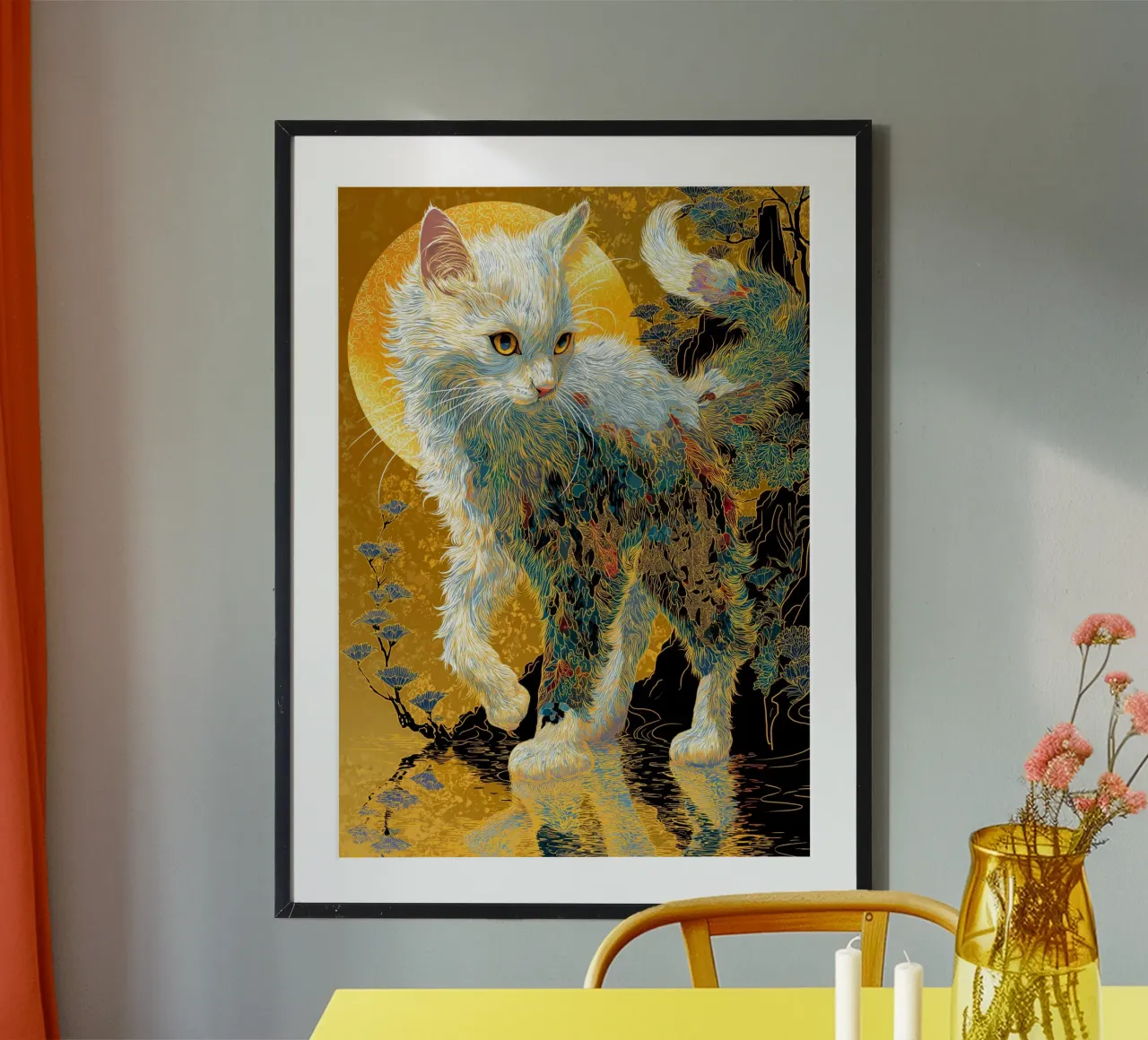 Gatto Ukiyo-e poster con telaio in legno da Fleur de Lys