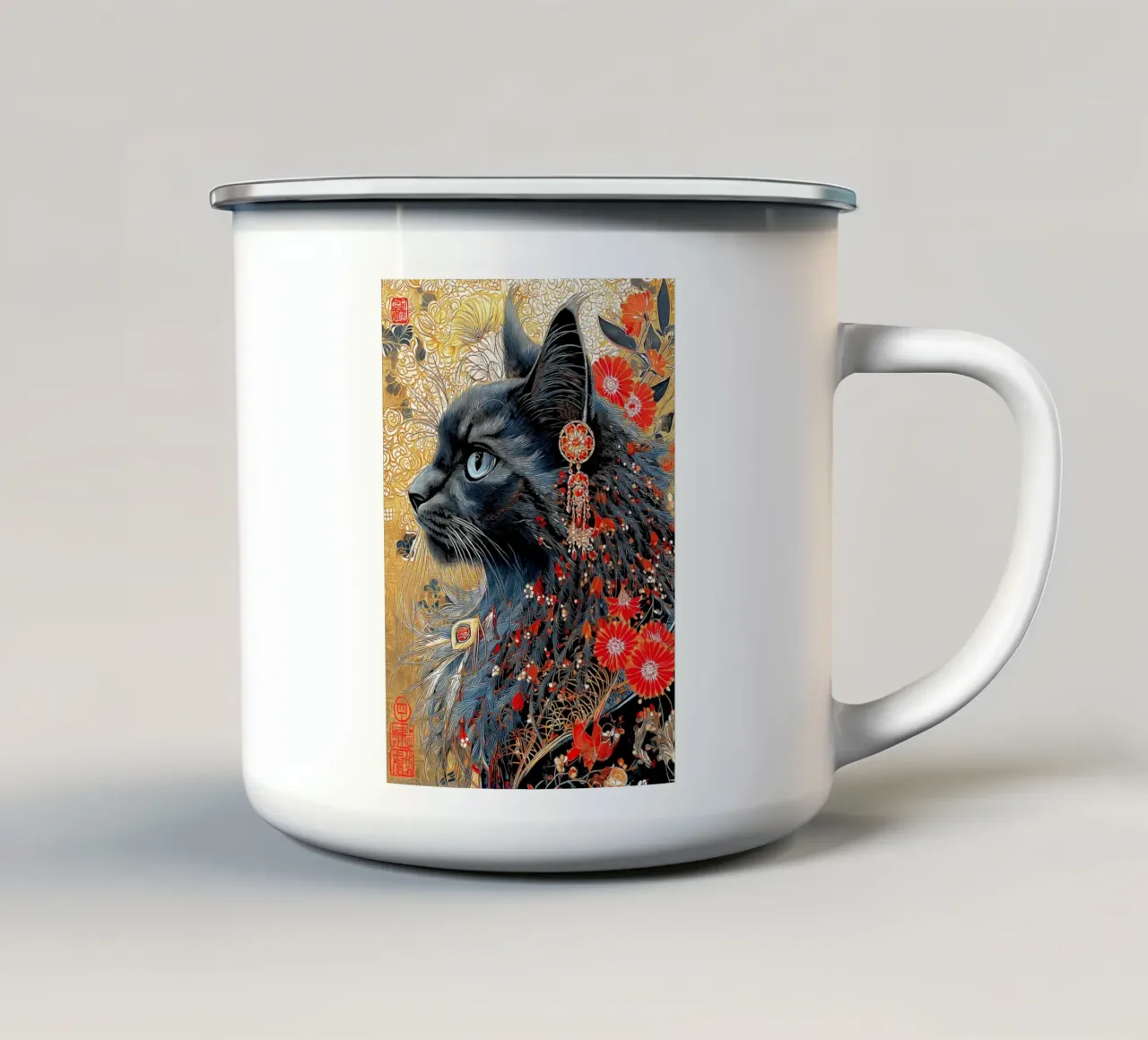 Gatto Ukiyo-e tazza in smalto da Fleur de Lys