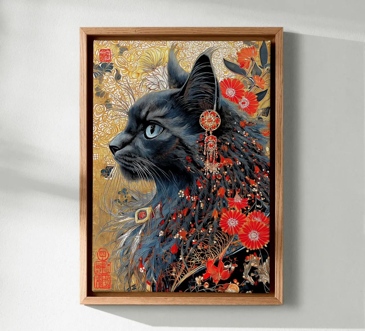 Gatto Ukiyo-e tela con Cornice a cassetta da Fleur de Lys