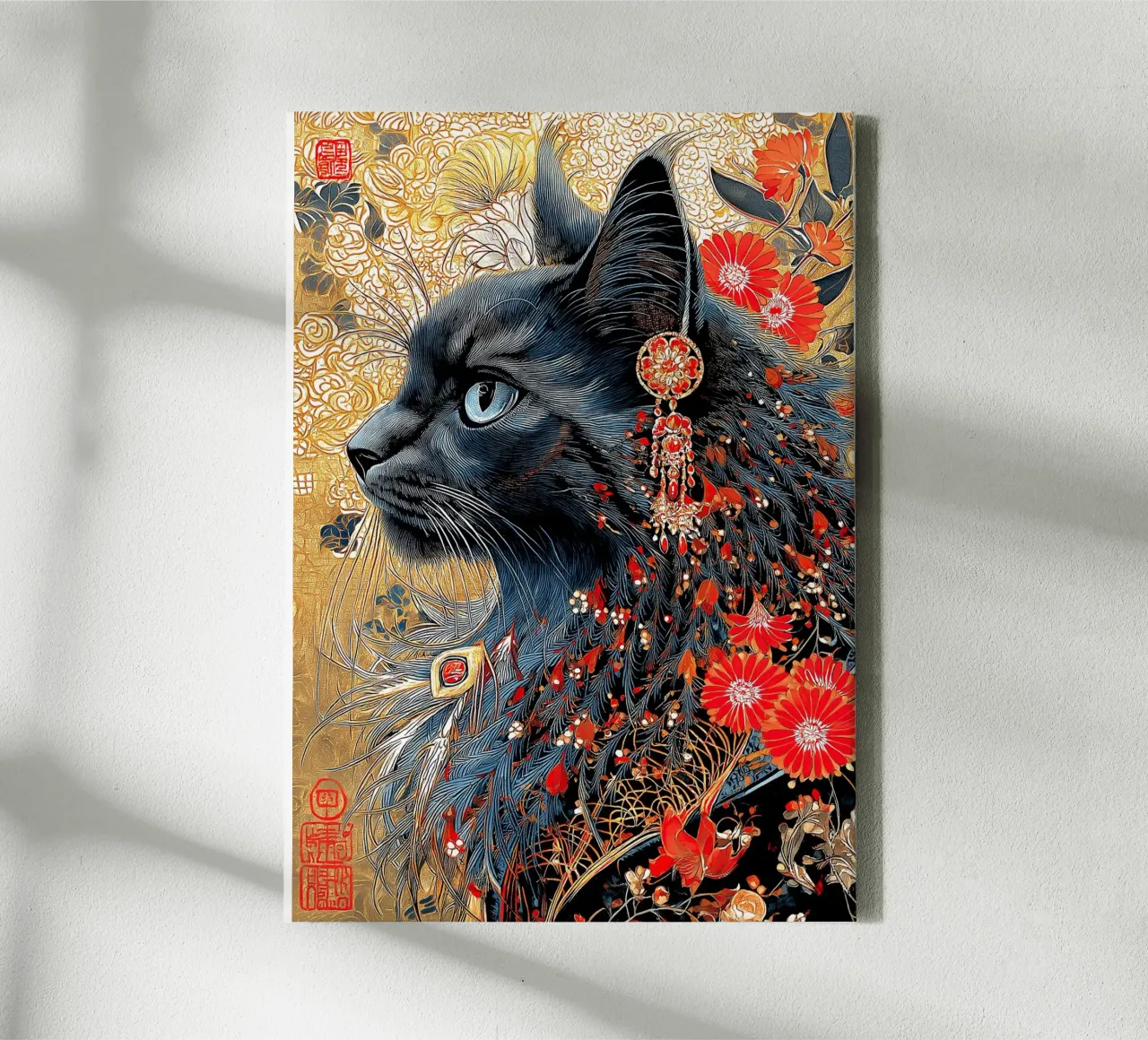 Gatto Ukiyo-e tela con Cornice a cassetta da Fleur de Lys