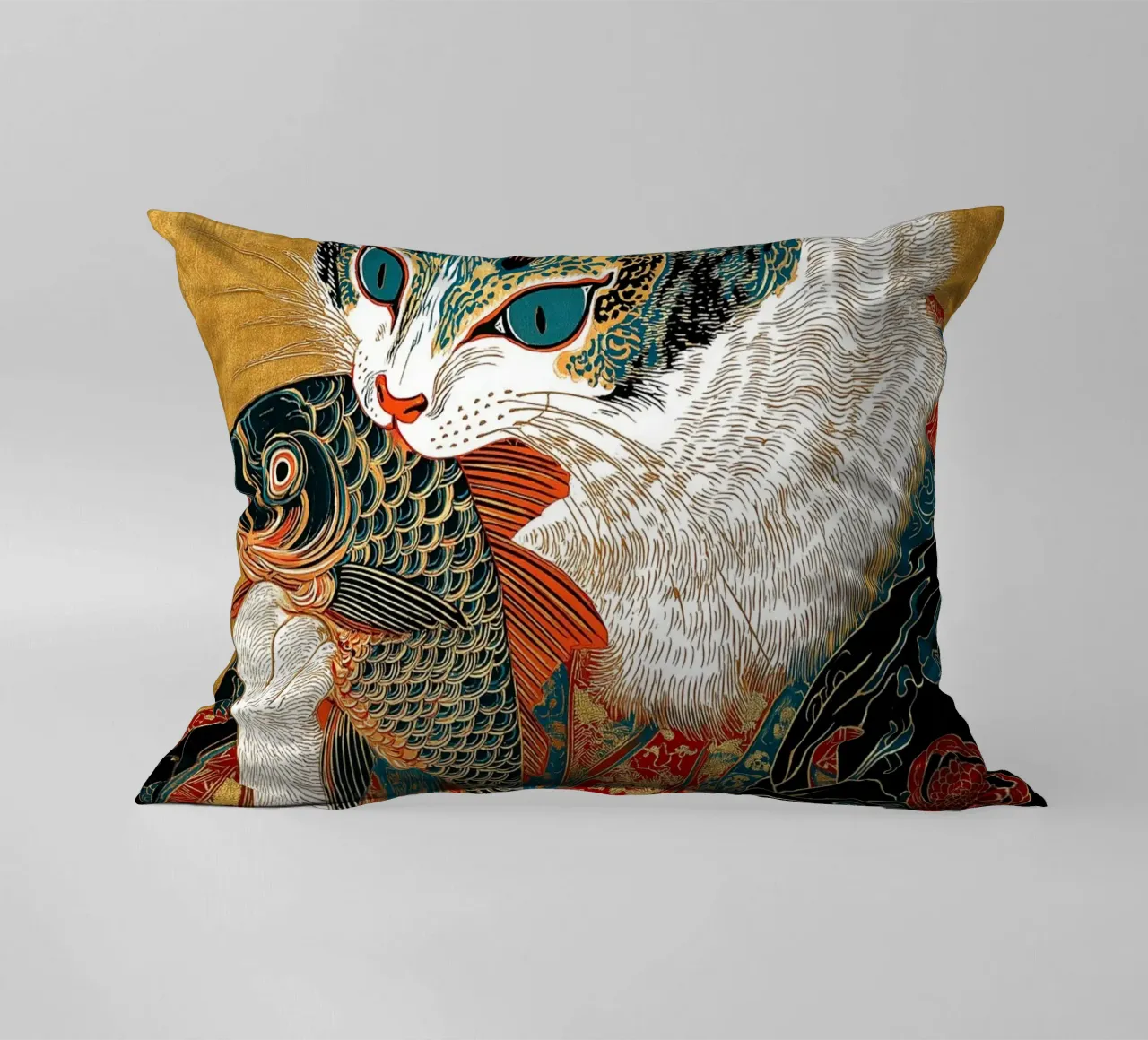 Ukiyo-e Cat decorative cushion by Fleur de Lys
