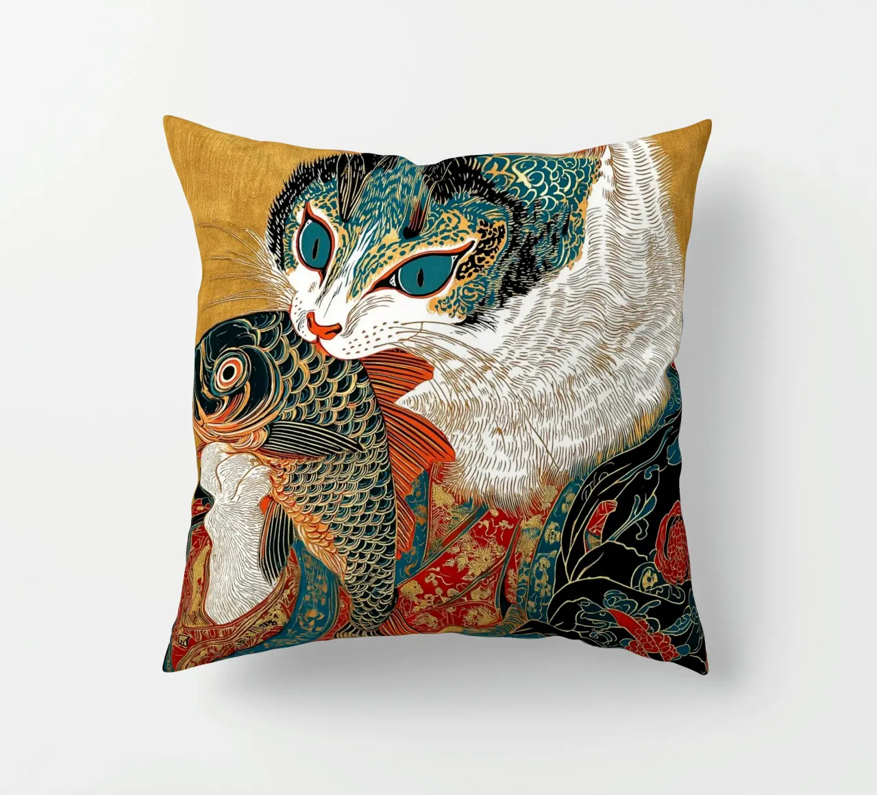Ukiyo-e Cat decorative cushion by Fleur de Lys