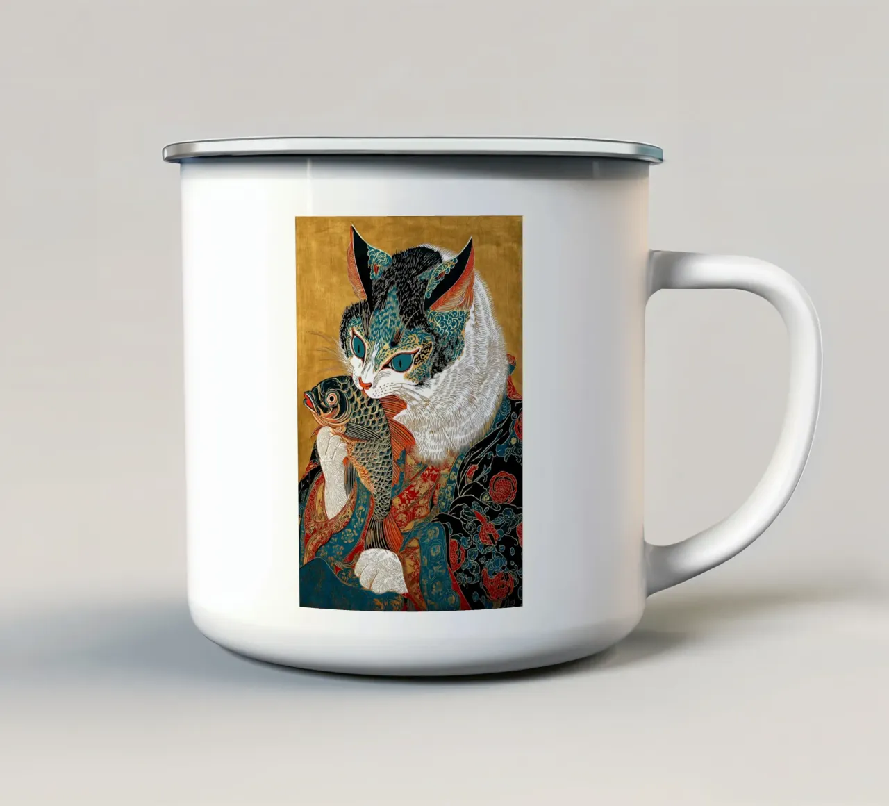 Gatto Ukiyo-e tazza in smalto da Fleur de Lys