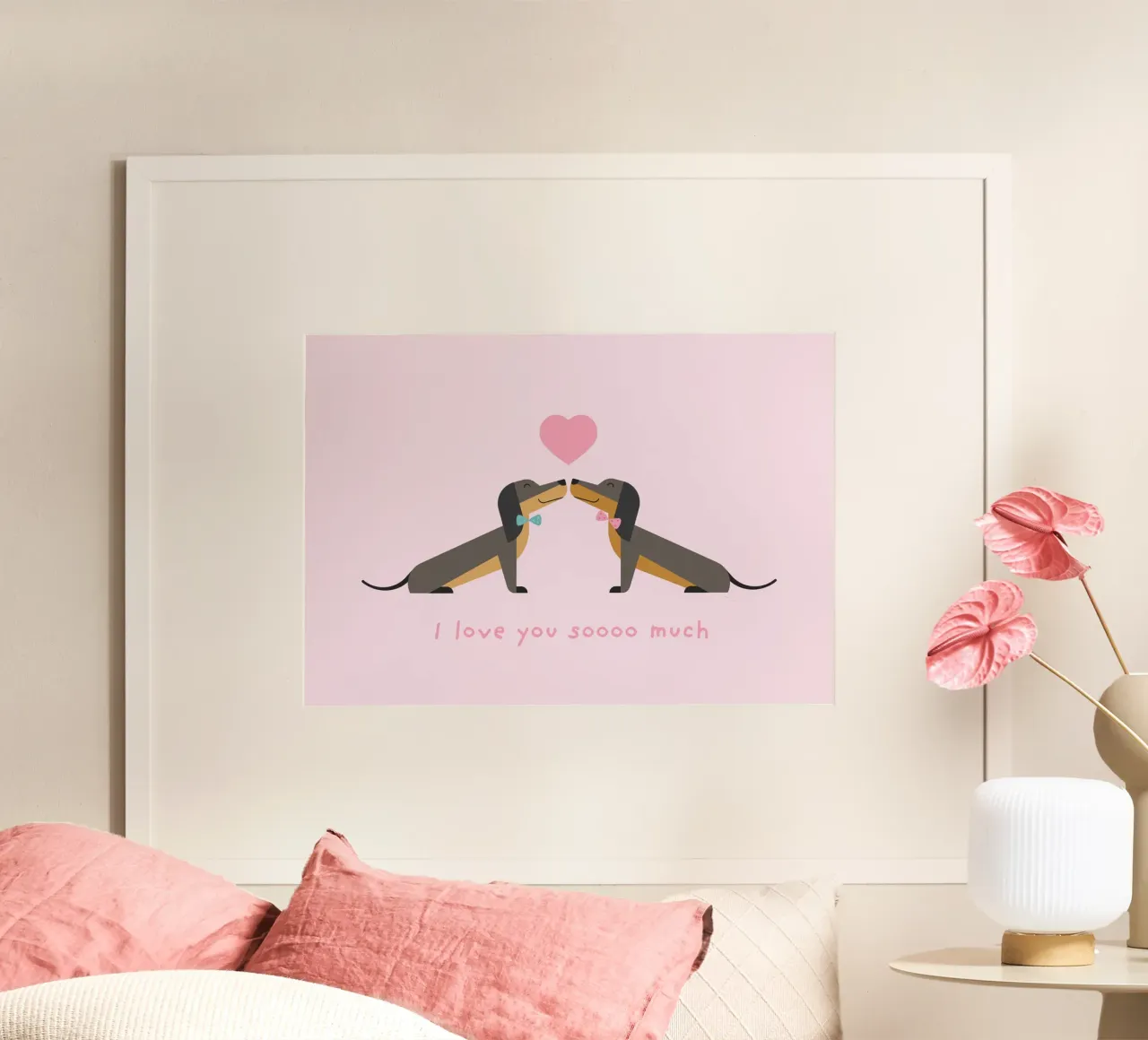 Dackel - Ich liebe dich so sehr Poster mit Aluminium Rahmen von Carolin Vonhoff