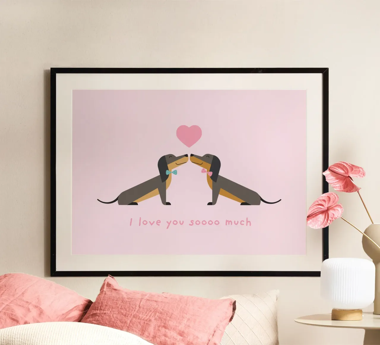 Dackel - Ich liebe dich so sehr Poster mit Aluminium Rahmen von Carolin Vonhoff