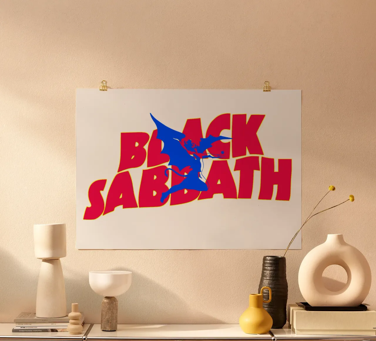 Black Sabbath Testa di metallo Band iconica poster con telaio in legno da Urban Life