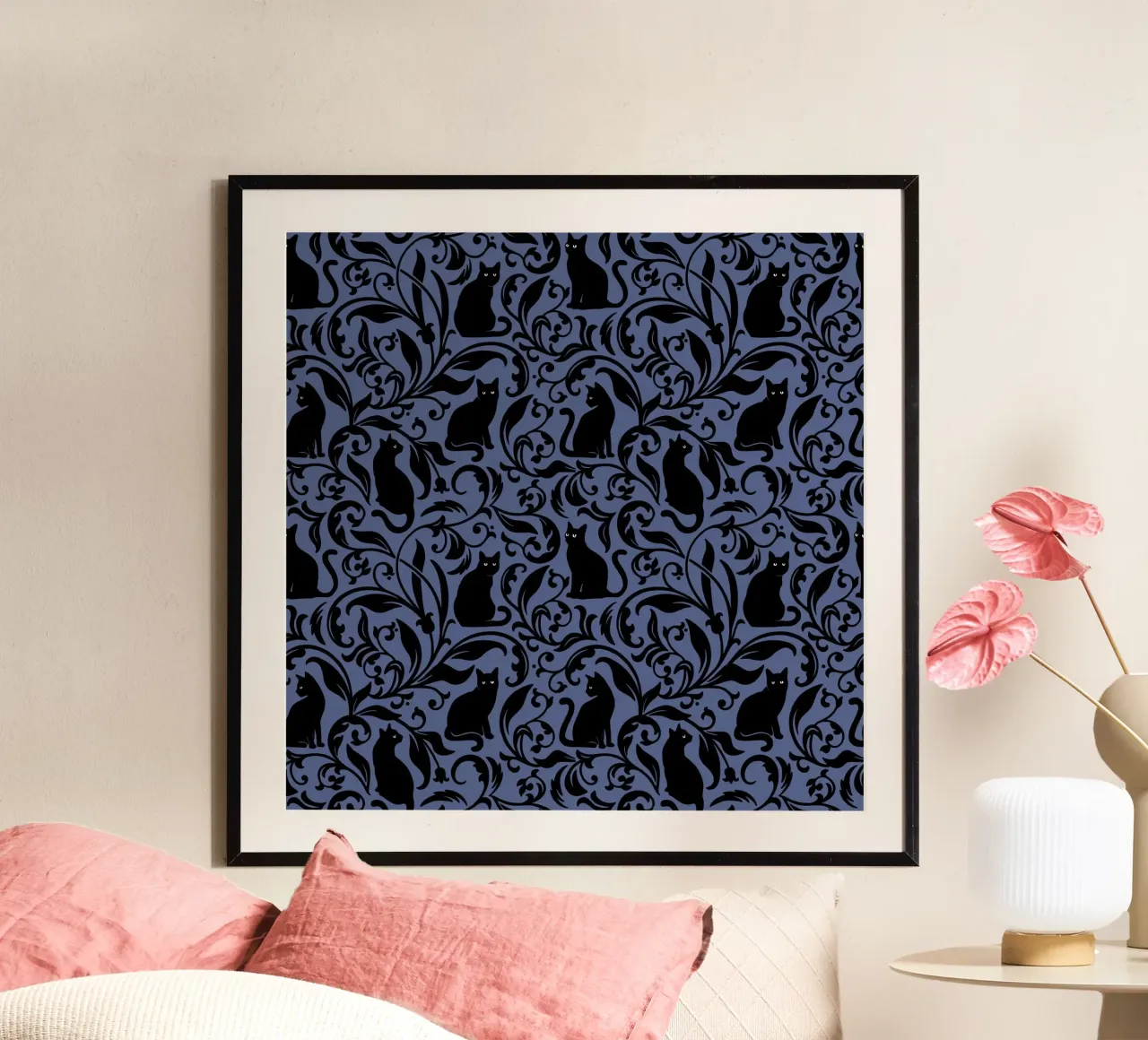 Black Cats poster with wooden frame by Vivi Nicolin