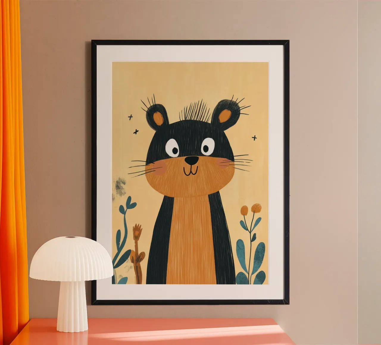 Simpática ardilla de dibujos animados poster con marco de aluminio de E Cannon