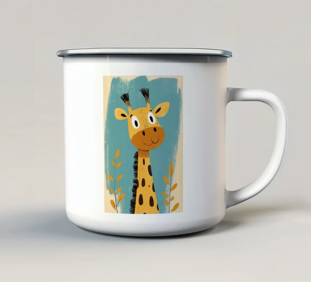 Illustrazione di una graziosa giraffa tazza in smalto da E Cannon