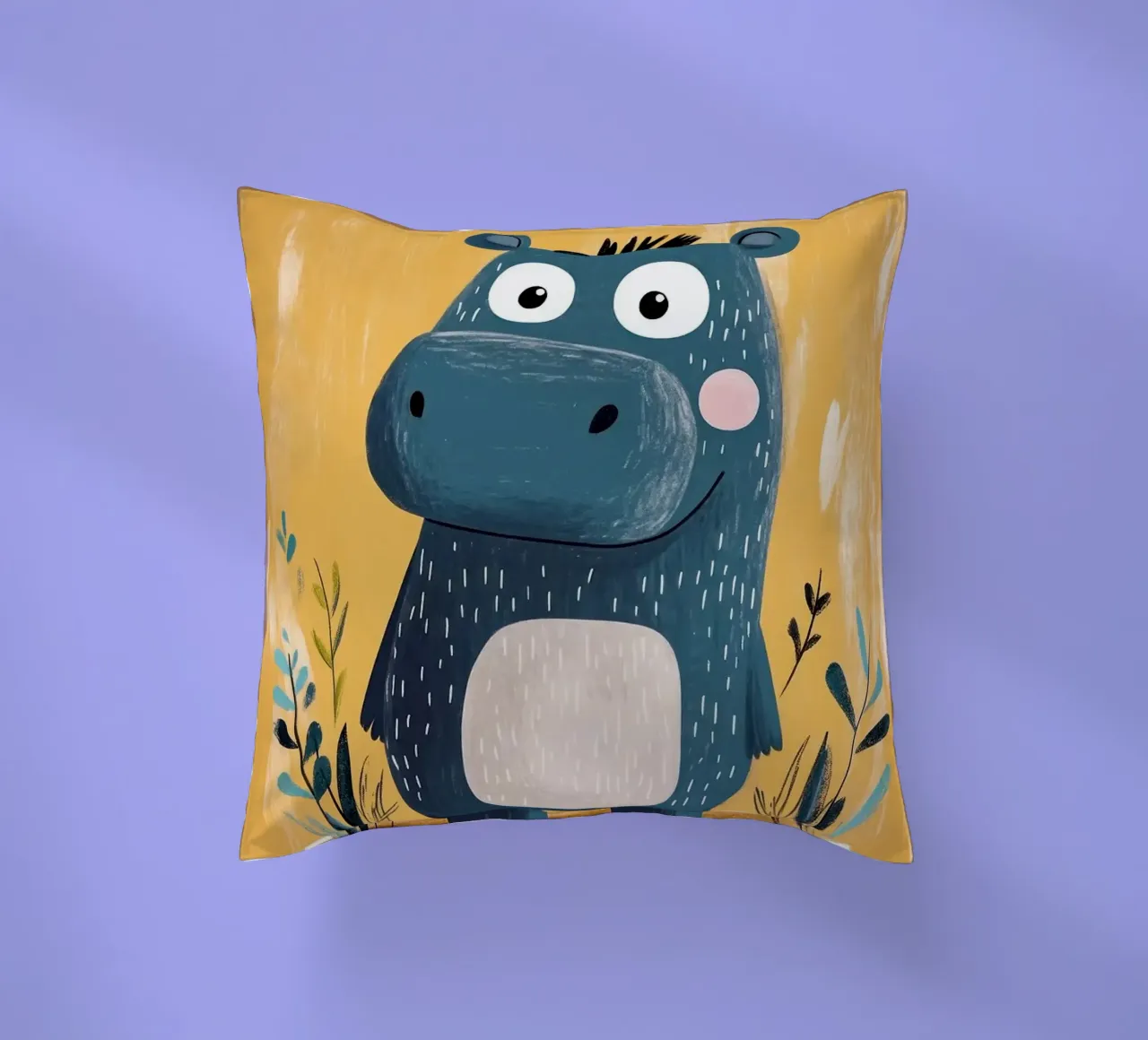 Illustrazione di ippopotamo carino cuscino da E Cannon