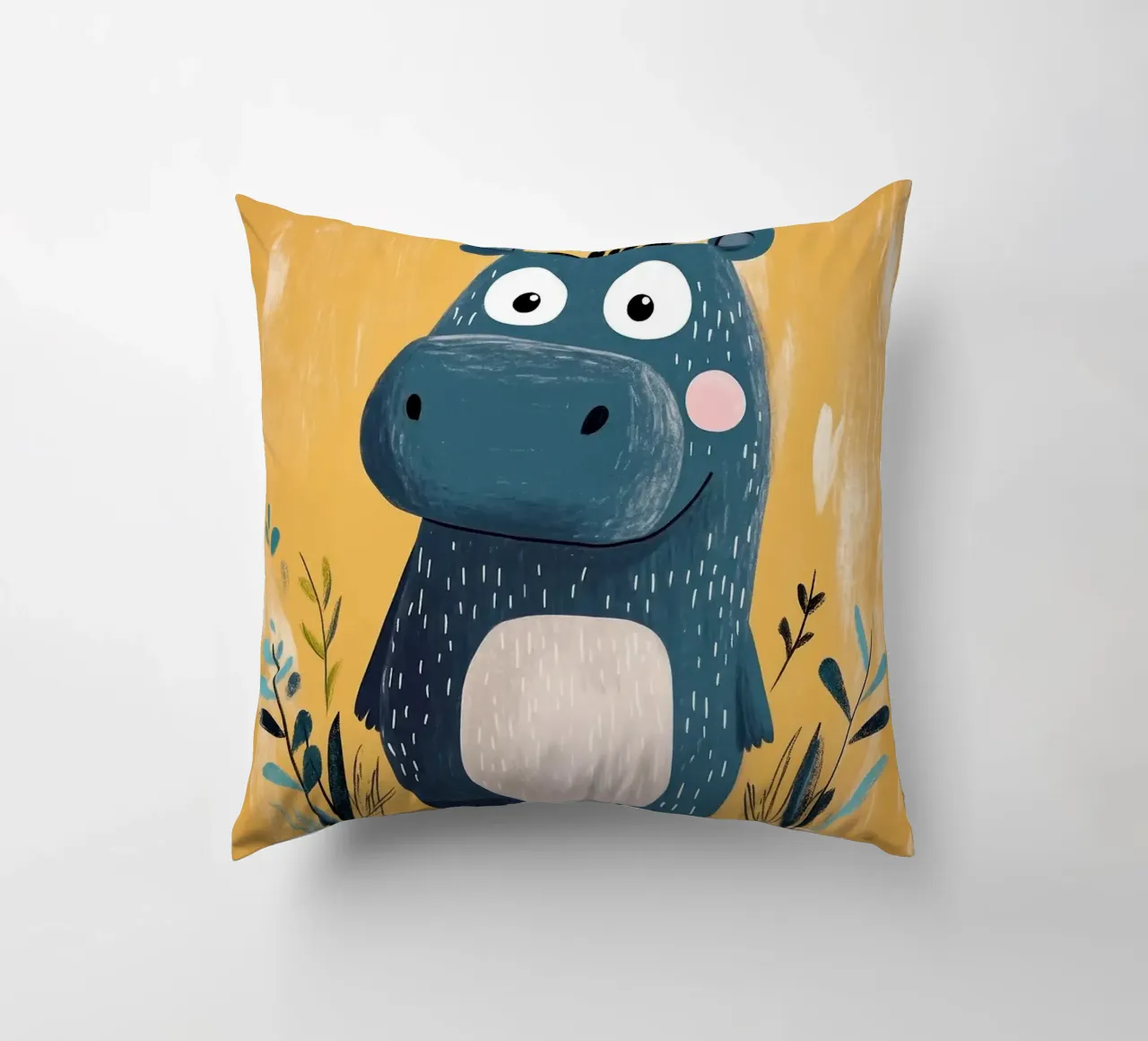 Illustrazione di ippopotamo carino cuscino da E Cannon
