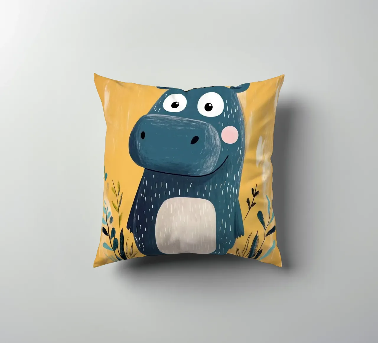 Illustrazione di ippopotamo carino cuscino da E Cannon