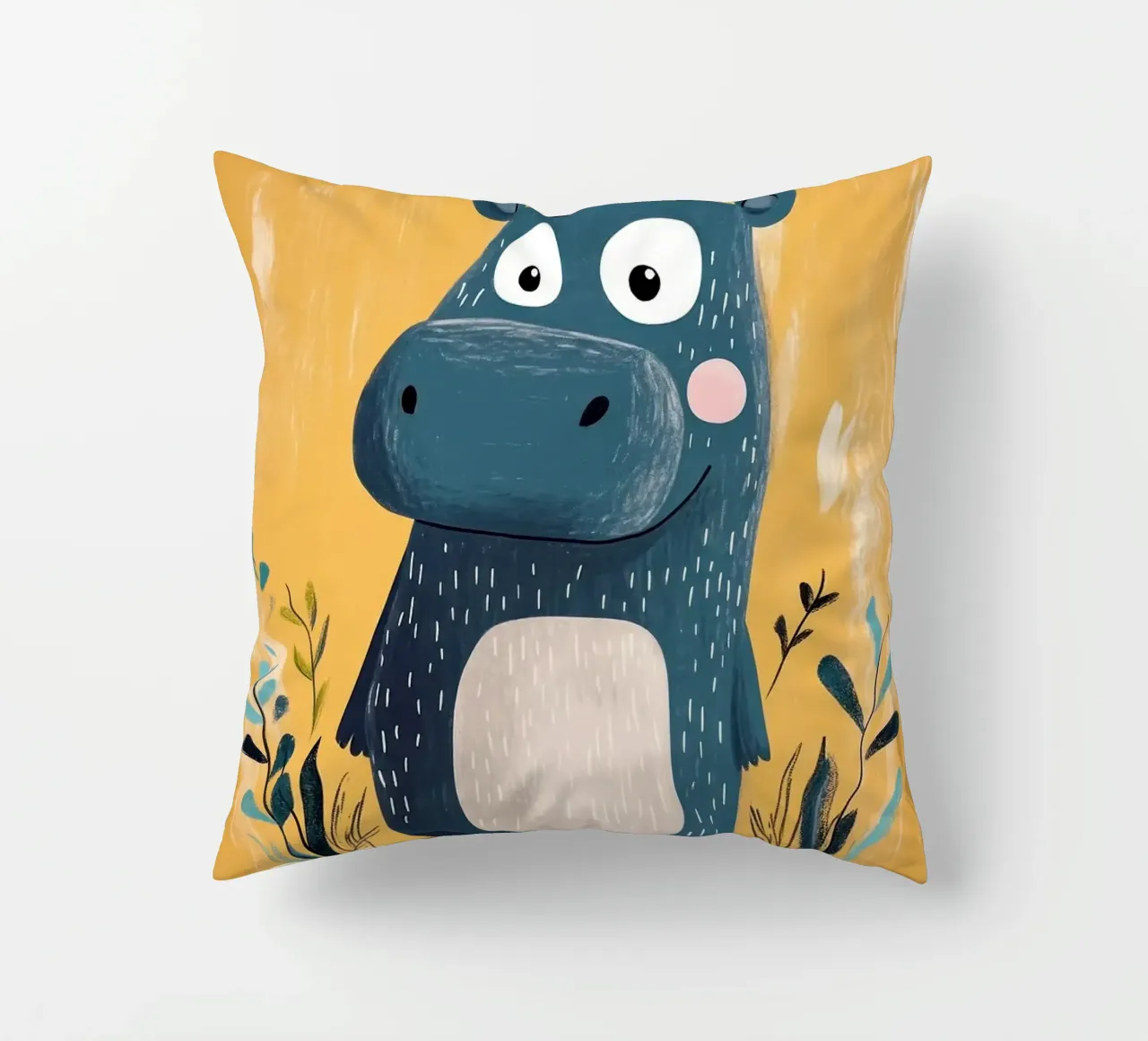 Illustrazione di ippopotamo carino cuscino da E Cannon