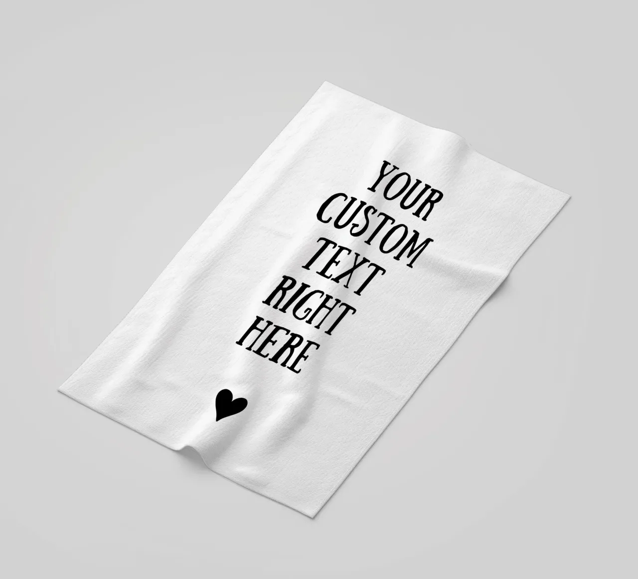 Custom text in black and white with heart telo mare da WORTSPIEL