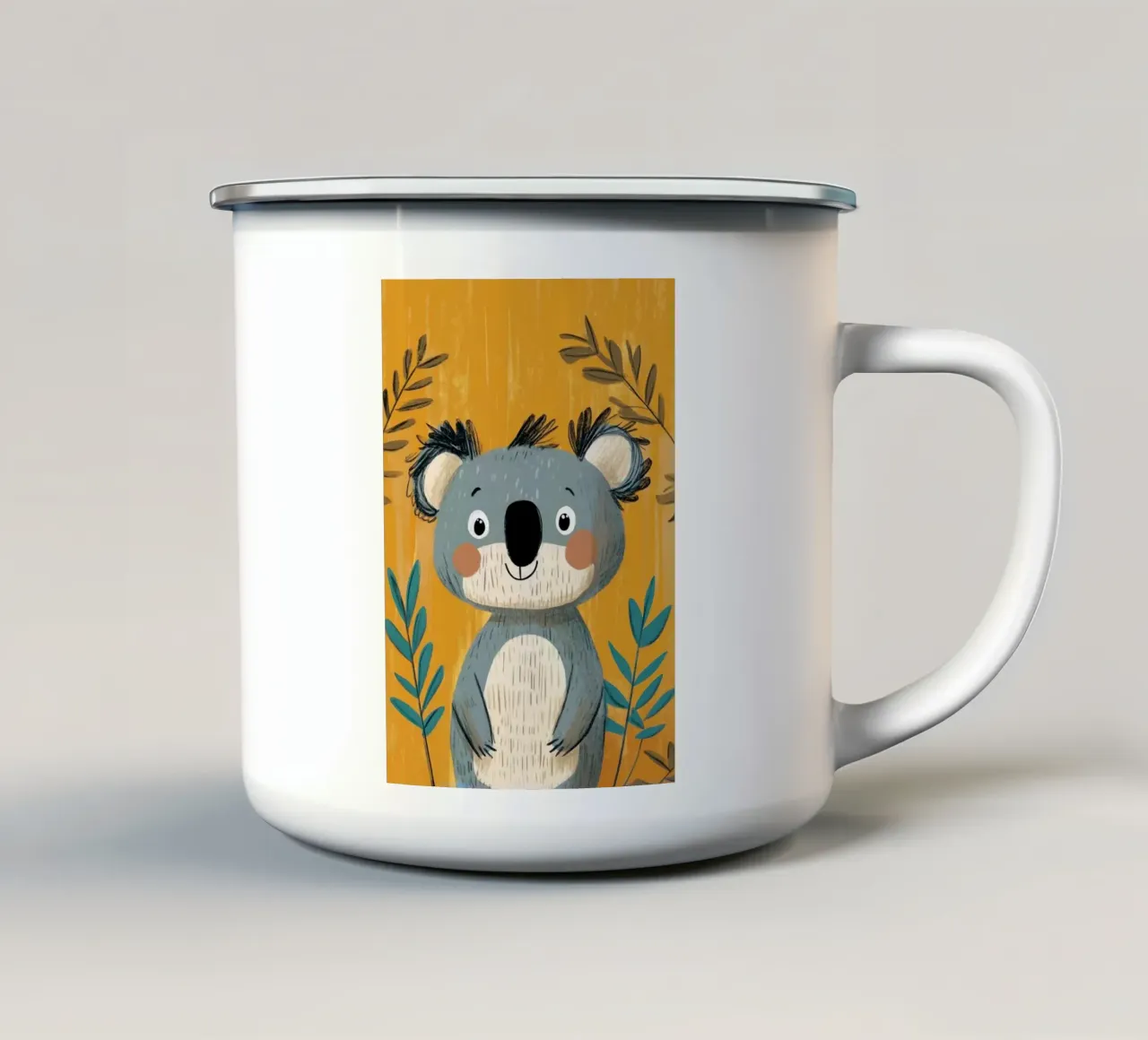 Illustrazione di un simpatico Koala tazza in smalto da E Cannon