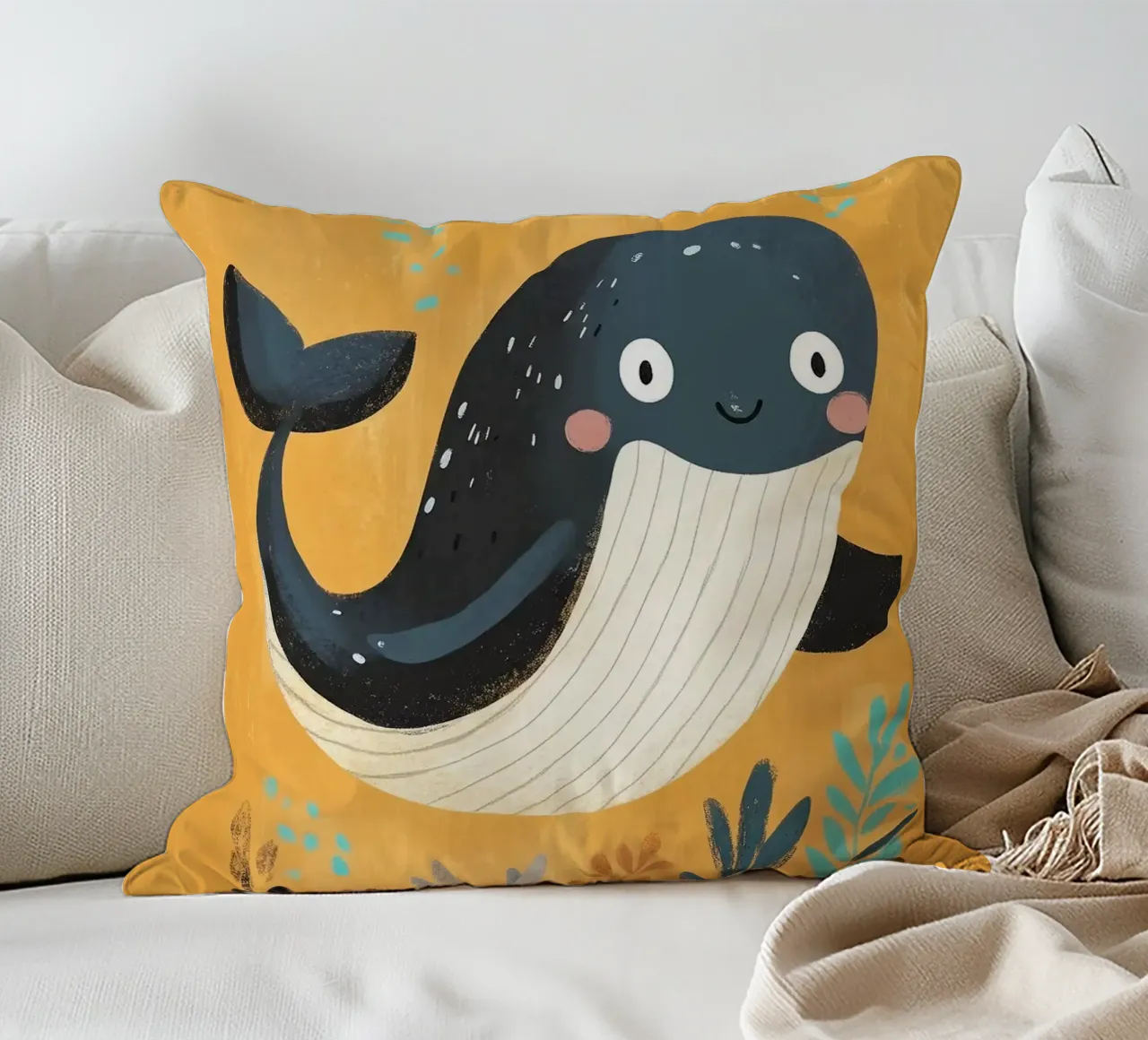 Illustrazione di una balena carina cuscino da E Cannon
